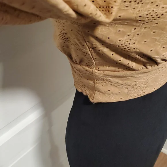 URBAN Romantics Long Sleeve Tan Lace Crop Top - Picture 6 of 8